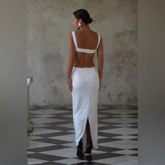 Meshki White Sequin Cut Out Maxi Dress - Adoria - Picture 6 of 6